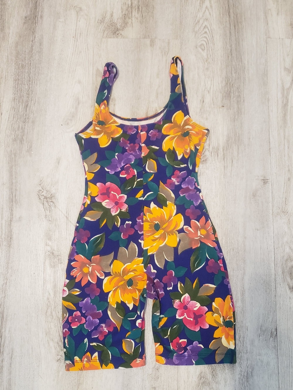 Floral Print Active Romper - Purple & Yellow - Picture 2 of 6